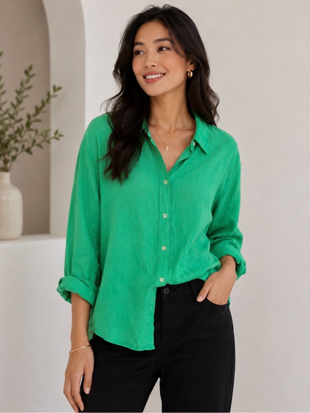 Zara Green Linen Blouse